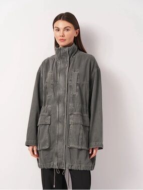Zara Oversized Washed Grey Denim Parka Jacket | Utility Chic